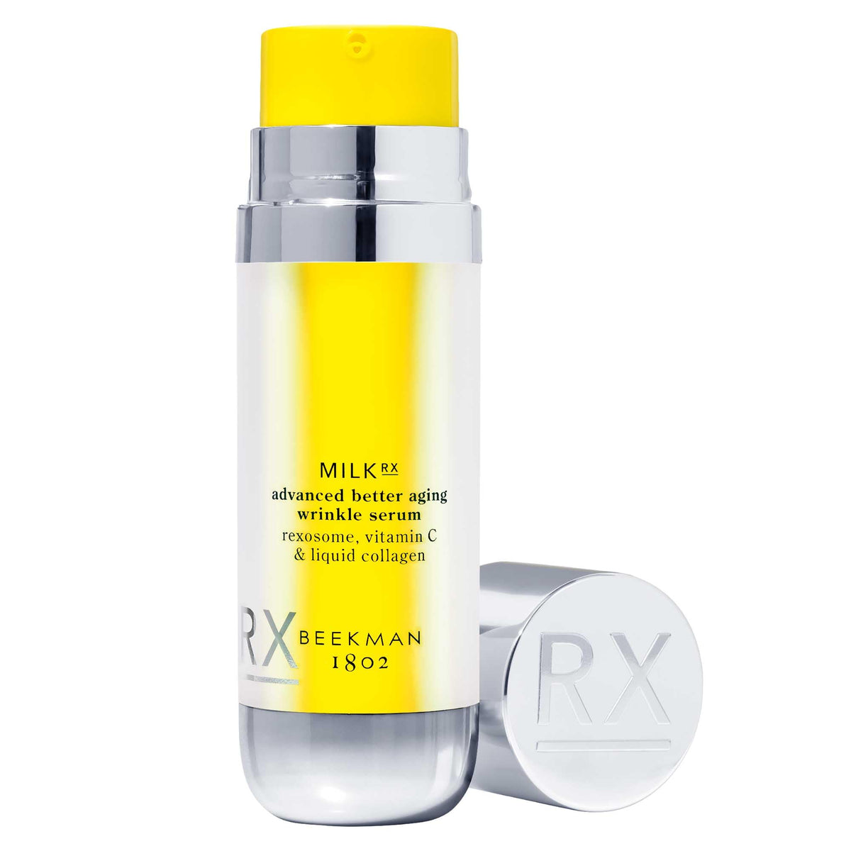 Beekman 1802 Milk RX serum bottle ready for daily use with smooth application