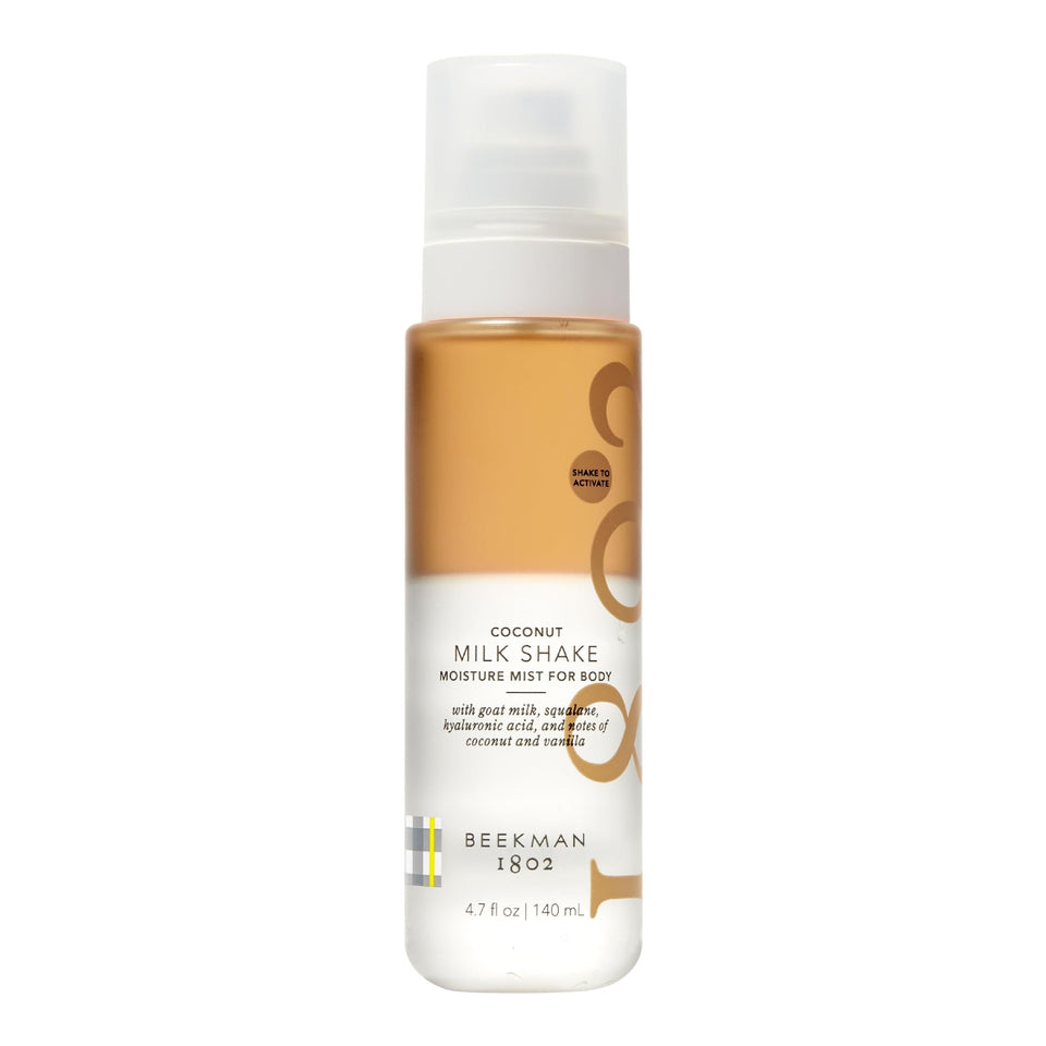 Beekman 1802 Milk Shake body mist bottle front for lightweight hydration