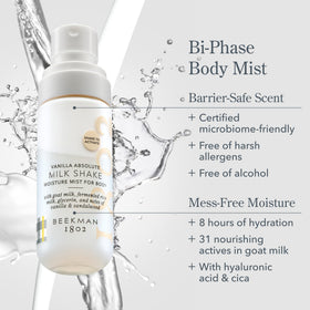 Beekman 1802 Milk Shake Hydrating Body Mist after-shower spray nourishes and refreshes skin.