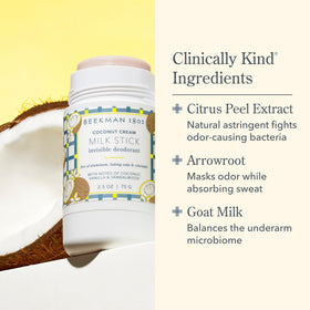 Beekman 1802 Milk Stick coconut cream scent provides gentle, lasting aroma.
