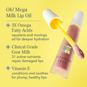 Beekman 1802 Oh Mega Milk Lip Oil in use delivers instant moisture on dry lips