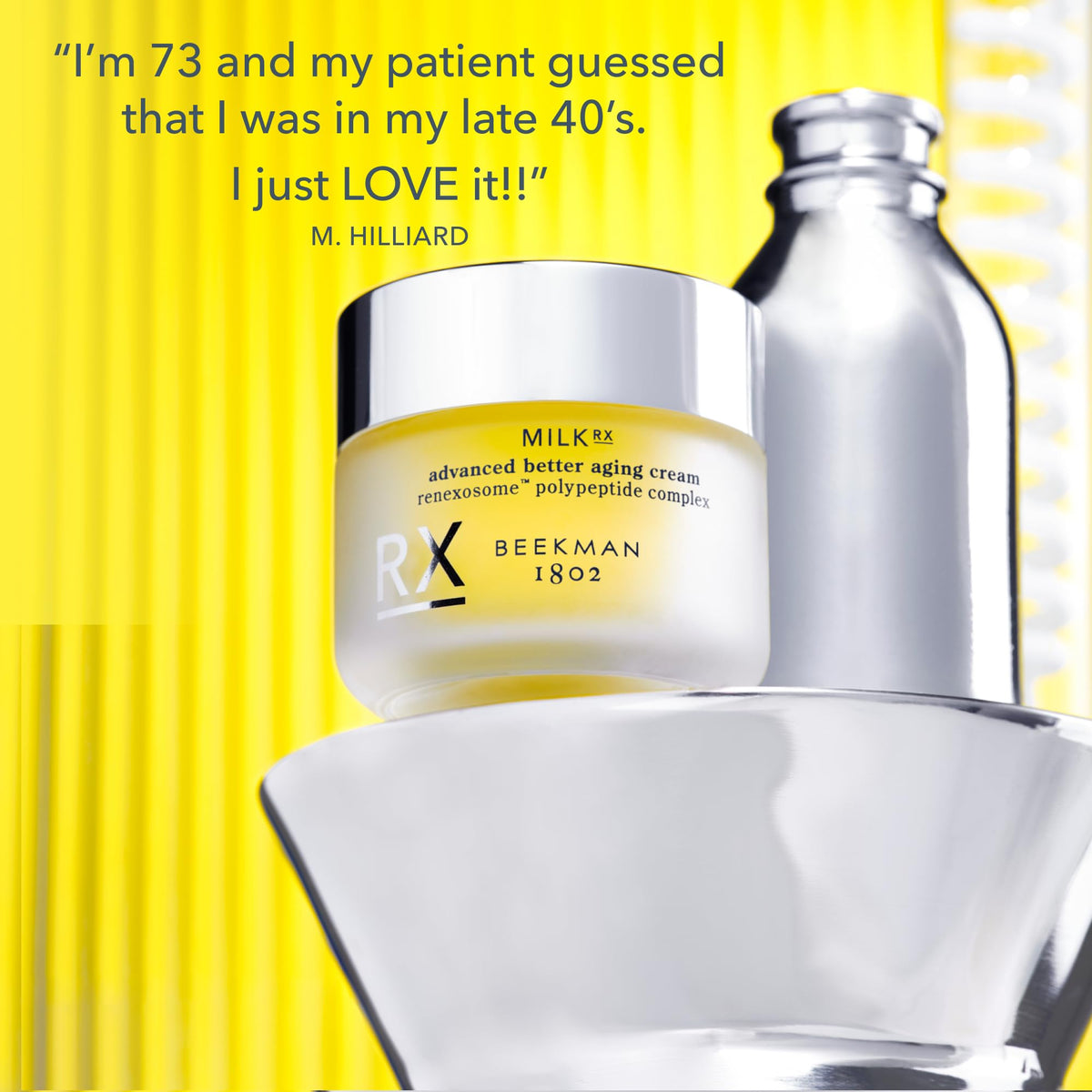 Beekman 1802 Reneseed Polypeptide - visual cue for improved skin elasticity.