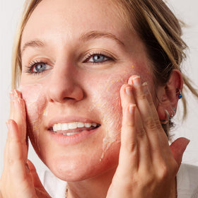 Beekman 1802 face wash foam texture ready for daily routine.