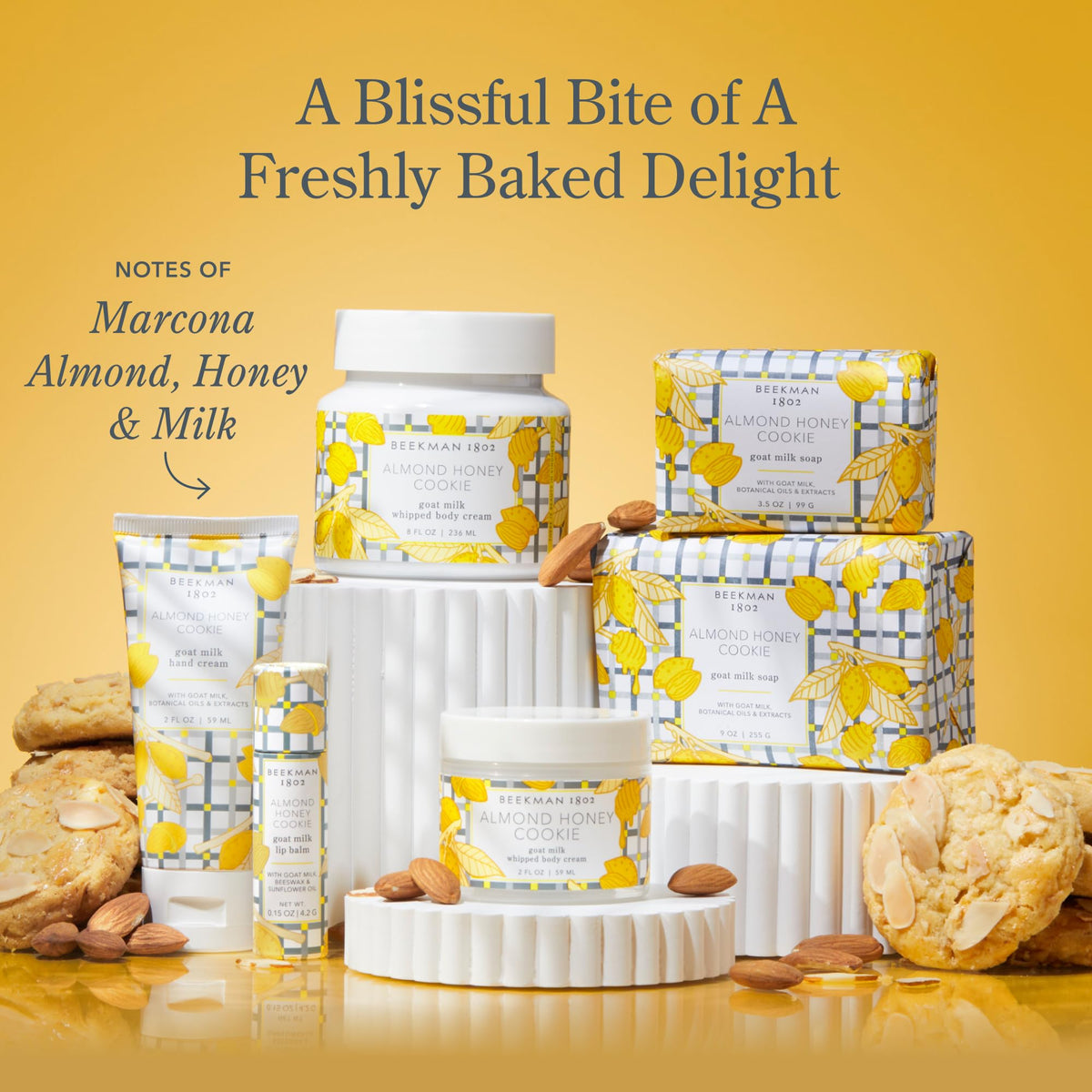 Beekman 1802 Almond Honey Cookie packaging front shot for premium skincare
