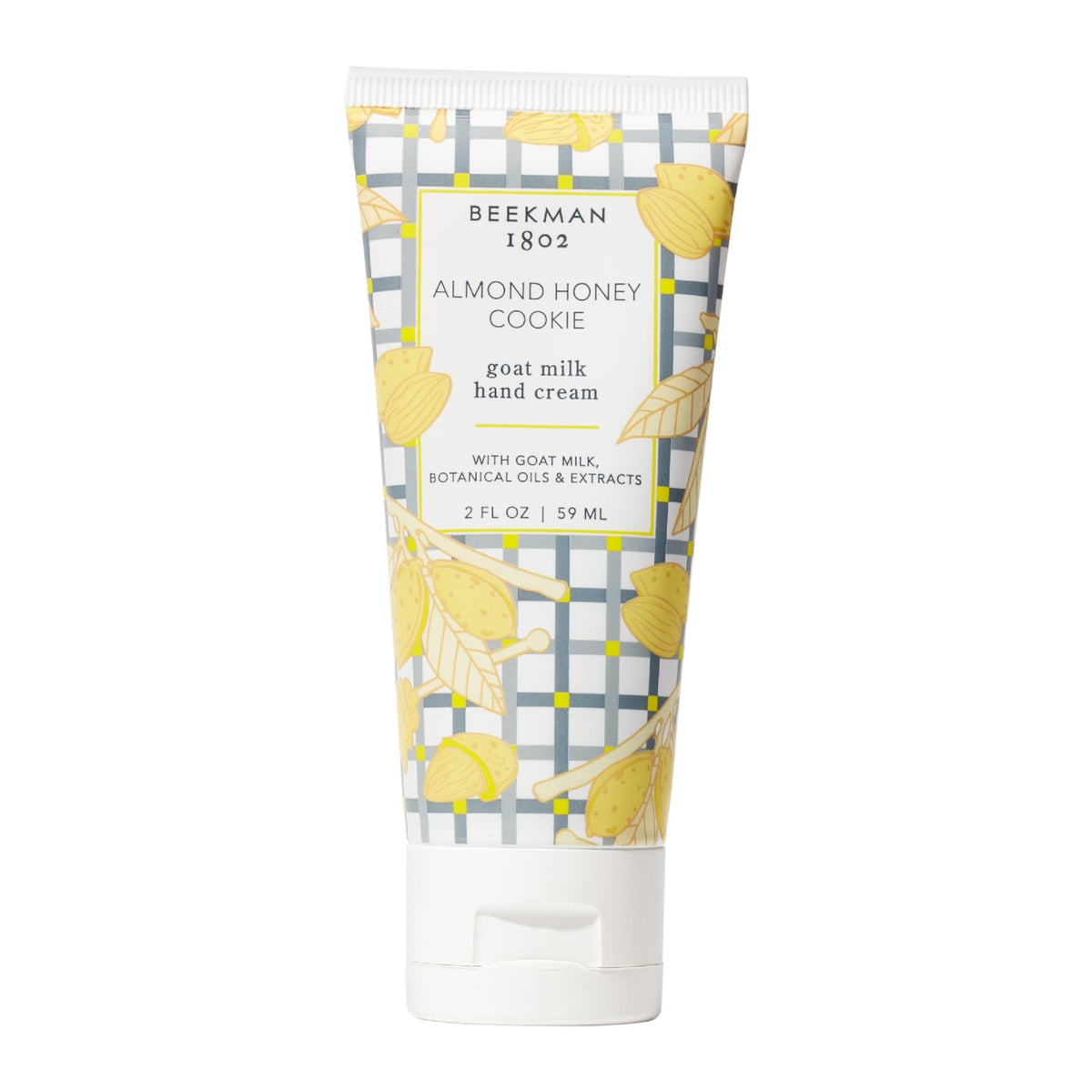 Beekman 1802 Goat Milk Hand Cream almond honey cookie tube closeup showing smooth non-greasy hydration