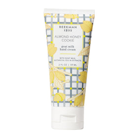 Beekman 1802 Goat Milk Hand Cream almond honey cookie tube closeup showing smooth non-greasy hydration