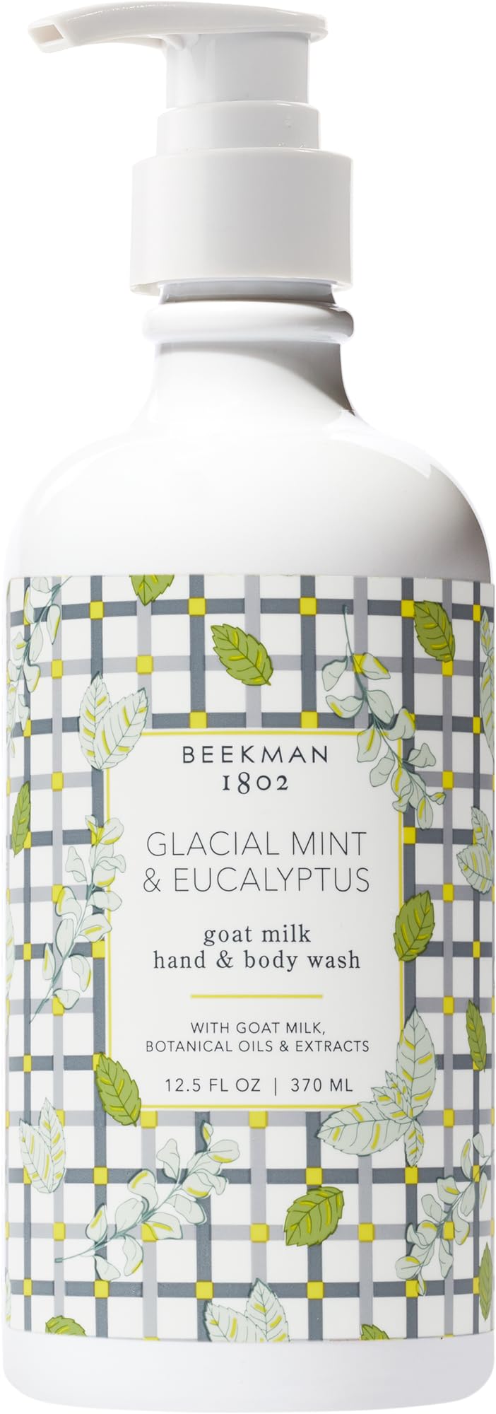 Beekman 1802 goat milk hand soap bottle pour with mint and eucalyptus scent.
