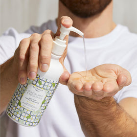 Beekman 1802 goat milk hand soap label-front view highlighting gentle formula.