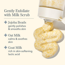 Beekman 1802 goat milk and lactic acid highlight natural exfoliation.
