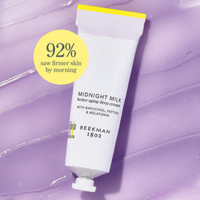 Beekman 1802 Midnight Milk packaging label showcasing clean, skin-friendly formulation