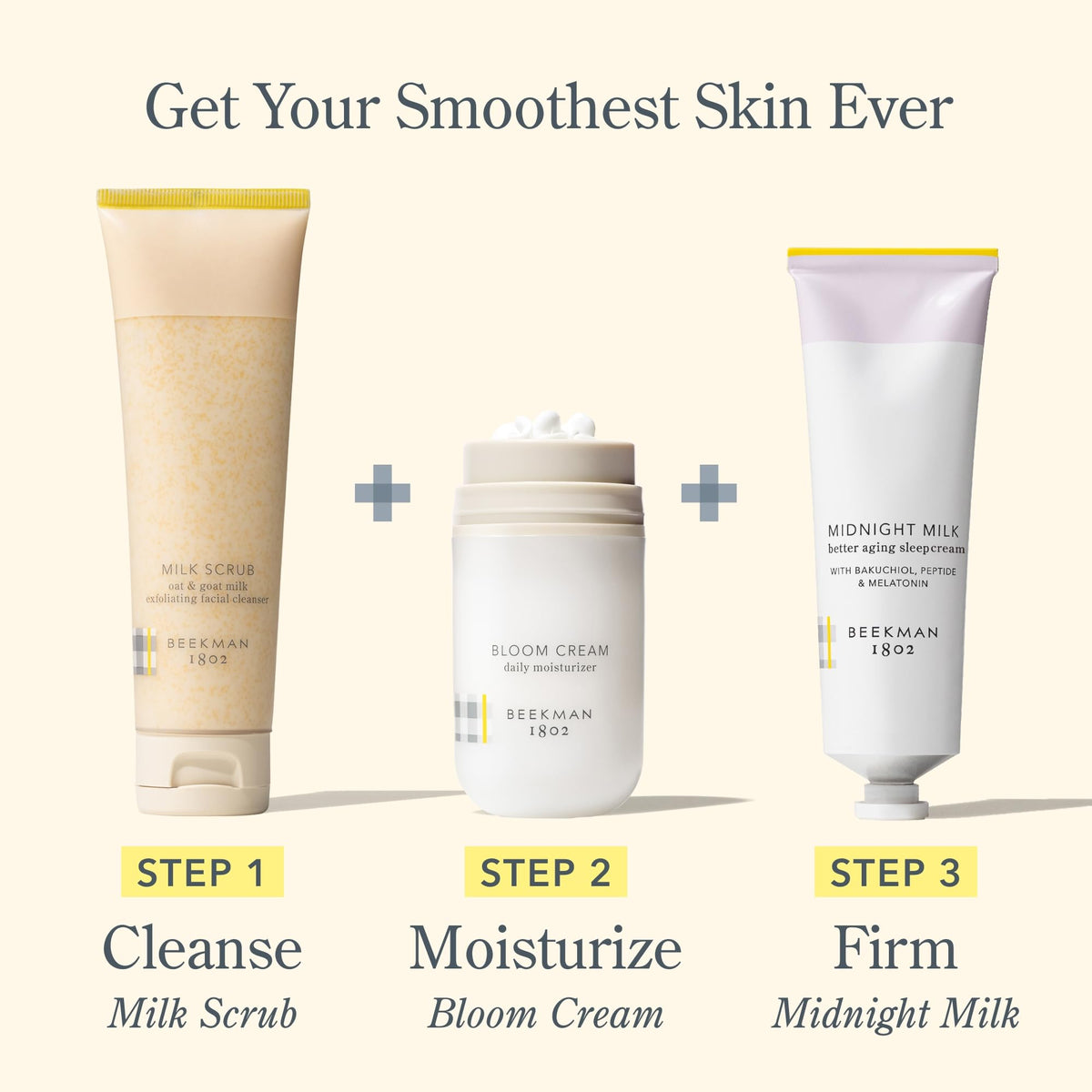 Beekman 1802 Midnight Milk texture being applied for a smooth night cream layer