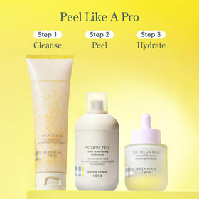 Beekman 1802 Potato Peel fragrance-free packaging communicates sensitive-skin friendly care.