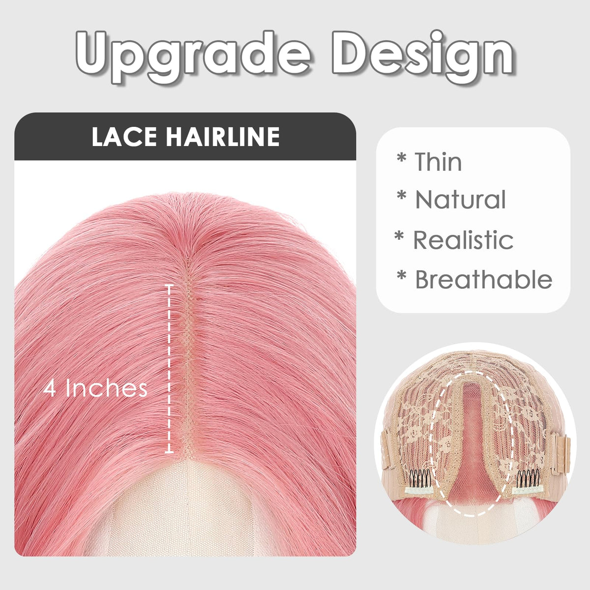 Beelu pink wig cap with adjustable strap and combs for secure fit