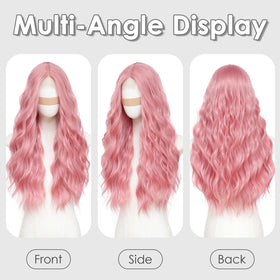 Beelu pink wig close-up shows soft heat-resistant fibers and natural shine