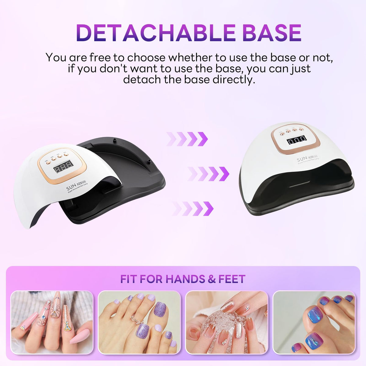 Beenle nail lamp with removable base for flexible setup