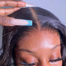BEEOS 5x5 skinlike HD lace closure close-up showing seamless melt and natural parting.