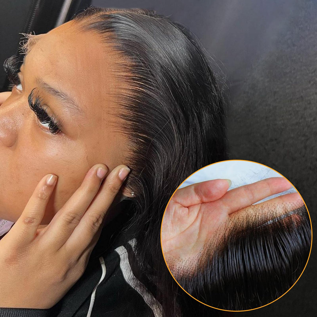 BEEOS pre-plucked hairline closeup for realistic scalp effect