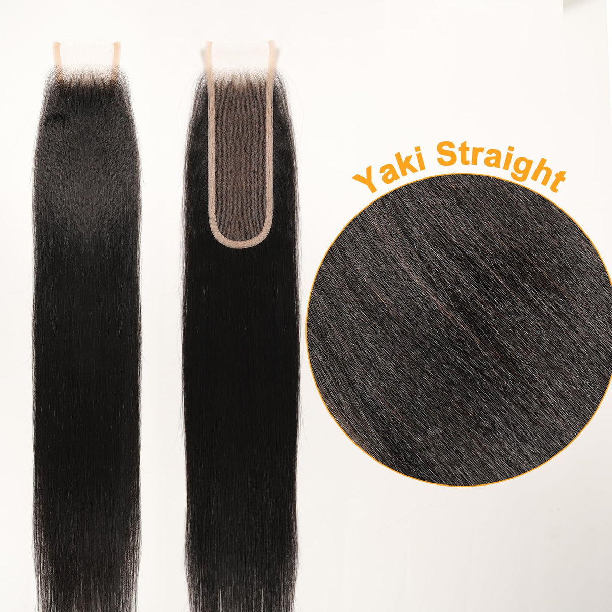 Beeos Yaki Straight closure demonstrating natural, smooth texture and parting.