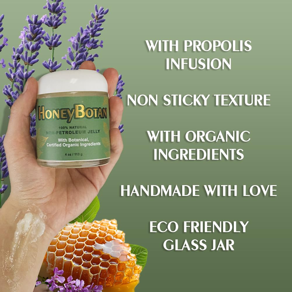 Beesaluxe HoneyBotan infusion close-up showing propolis and organics for skin nourishment