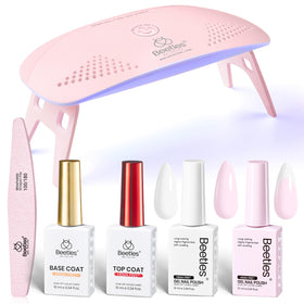 Beetles gel polish kit with white and pink colors for at home manicure