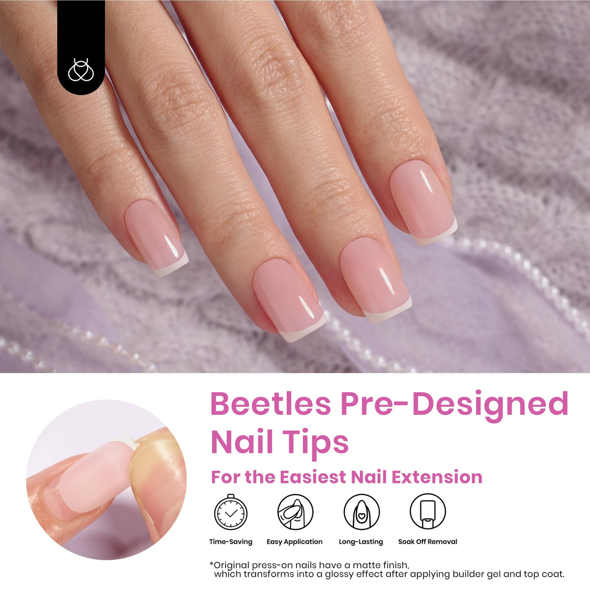 Beetles 224-piece nail tips kit in pink supports fast DIY manicures.