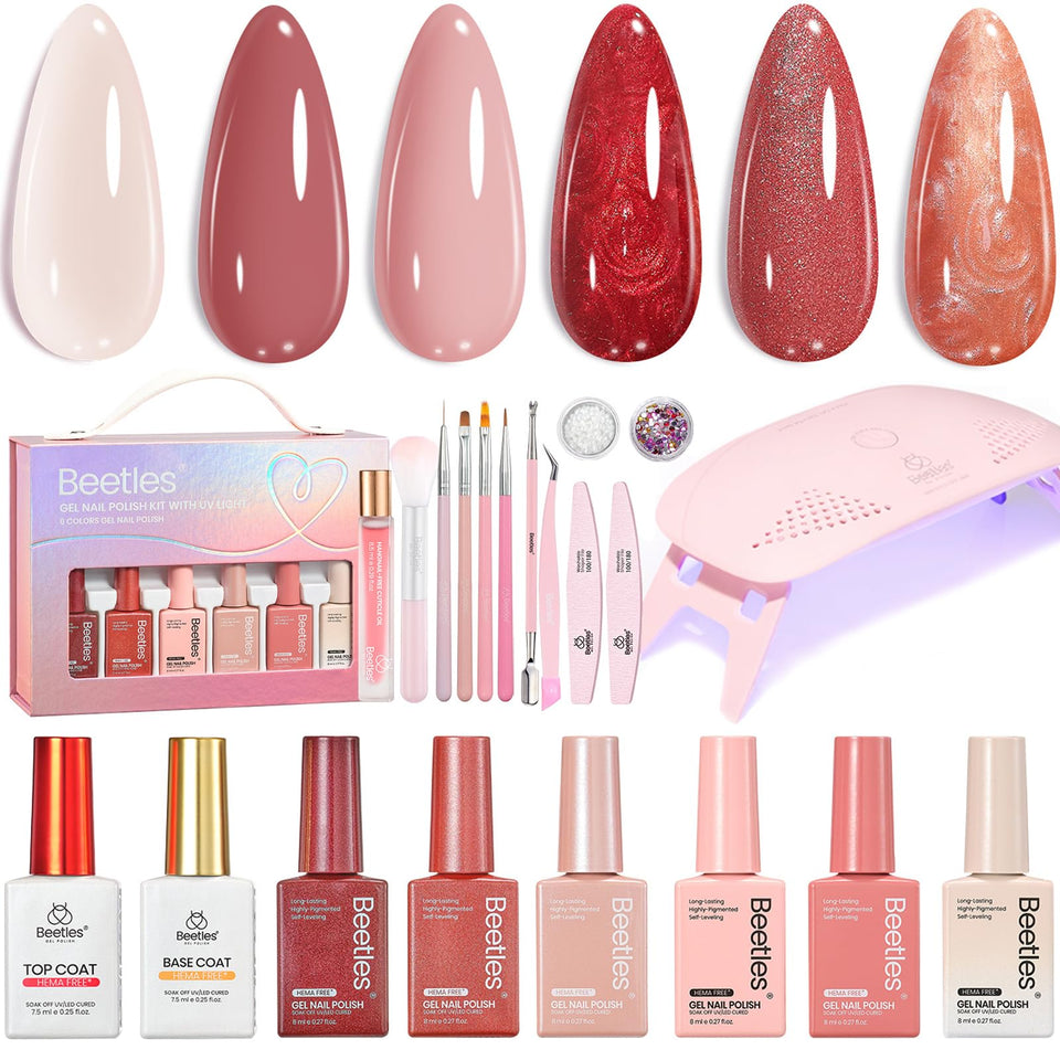 Beetles 22Pcs HEMA-Free gel nail kit box, ideal for at-home manicures and gifting.