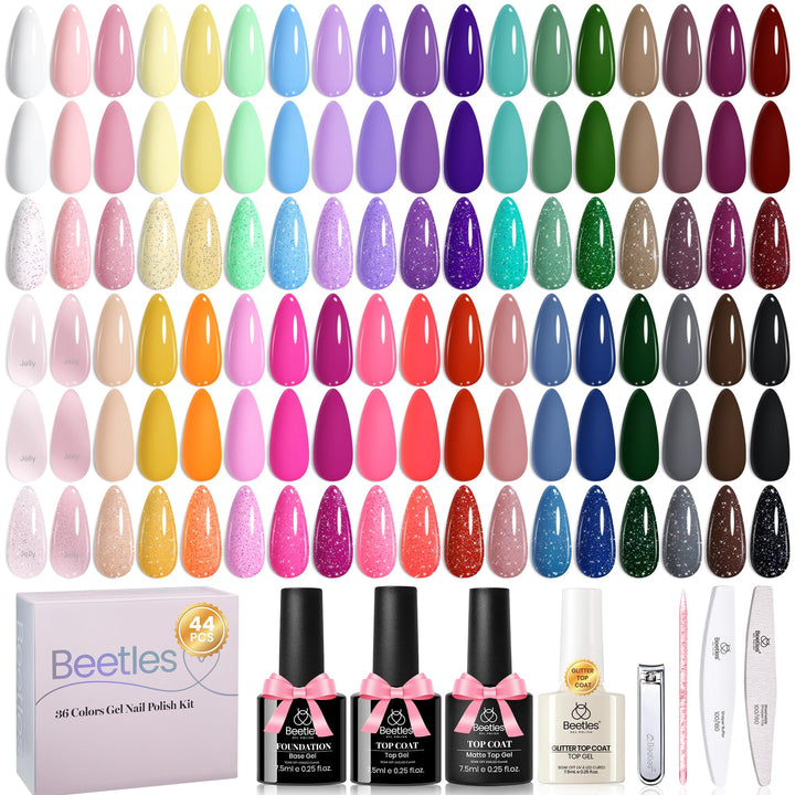 Beetles 36-color gel polish set swatches for year-round nails