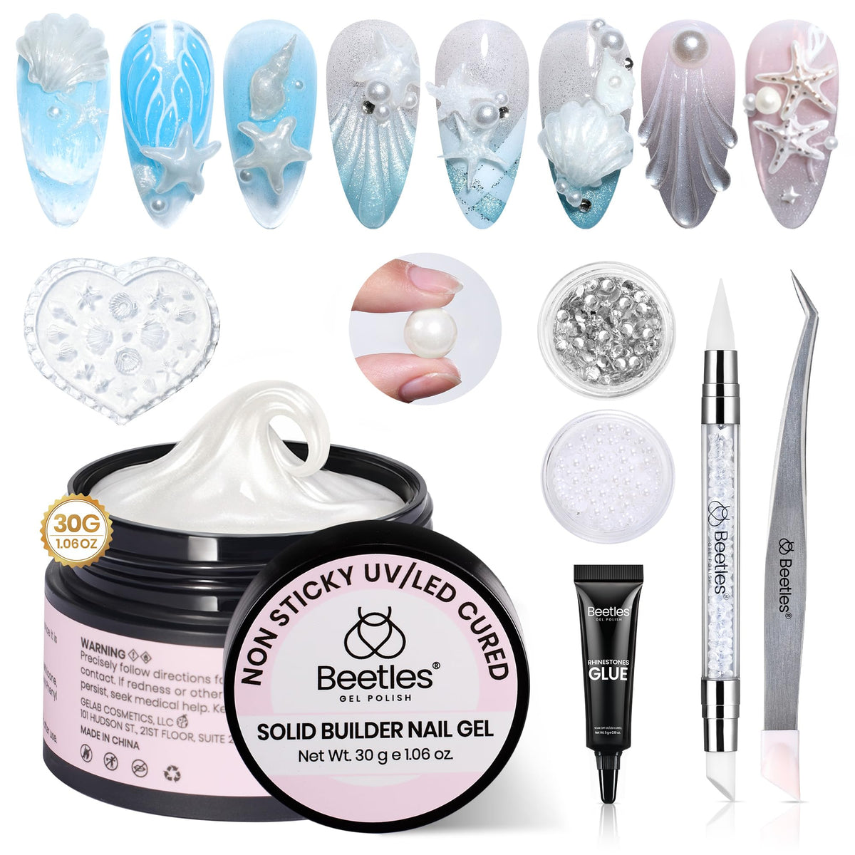 Beetles 3D Gel Nail Art Pearl White jar for versatile sculpting foundations.