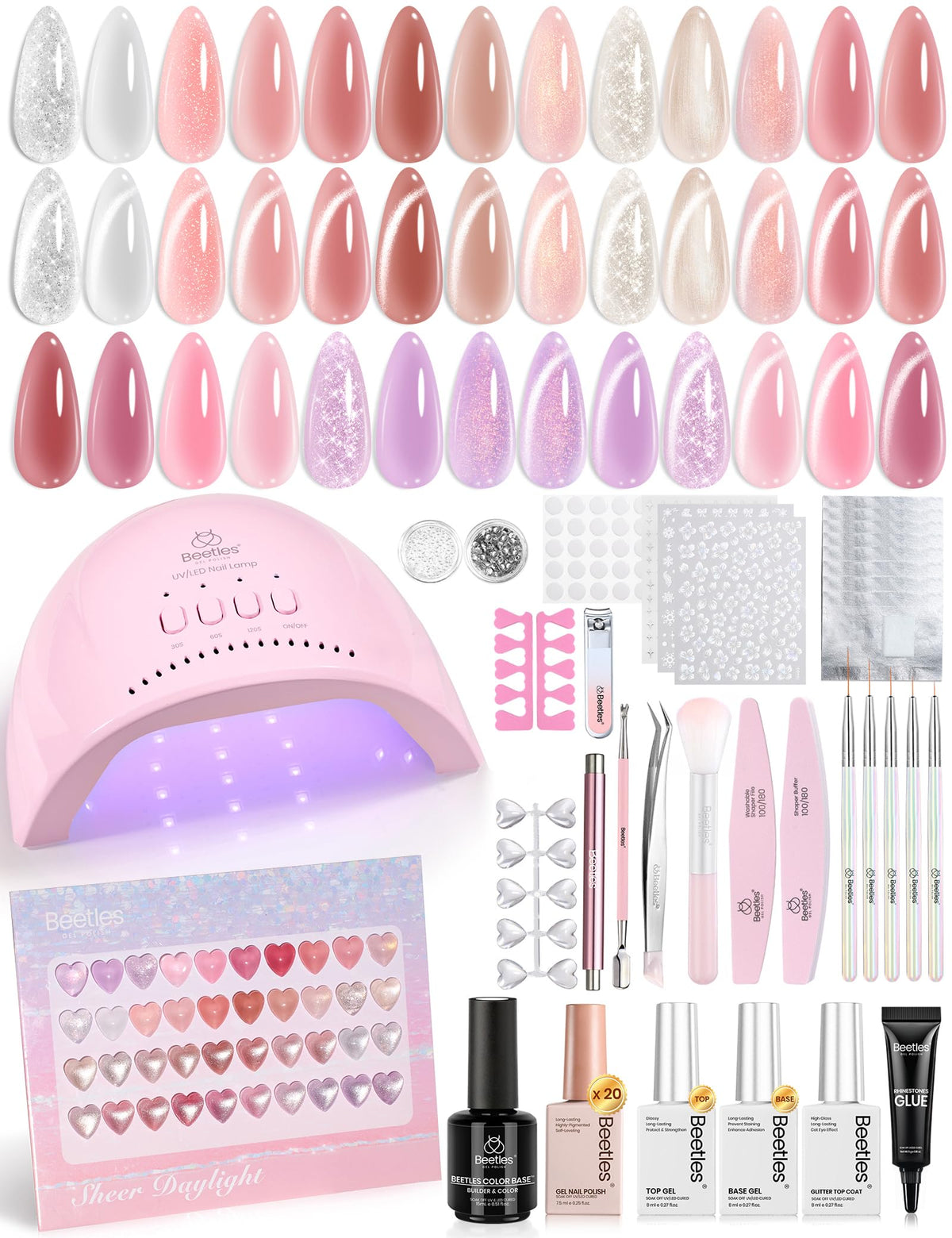 Beetles 80-pcs gel nail kit with UV light for at-home salon-quality manicures