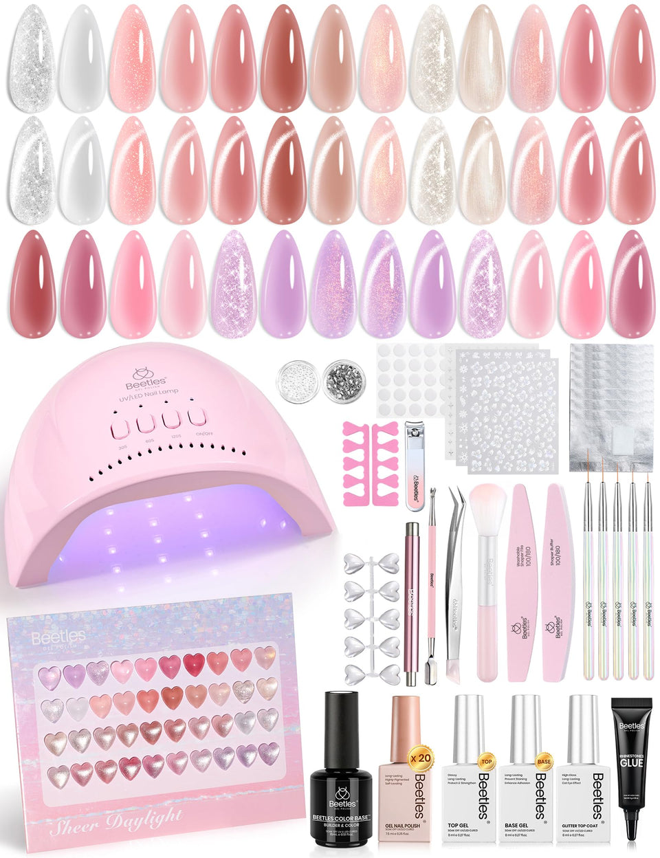 Beetles 80-pcs gel nail kit with UV light for at-home salon-quality manicures
