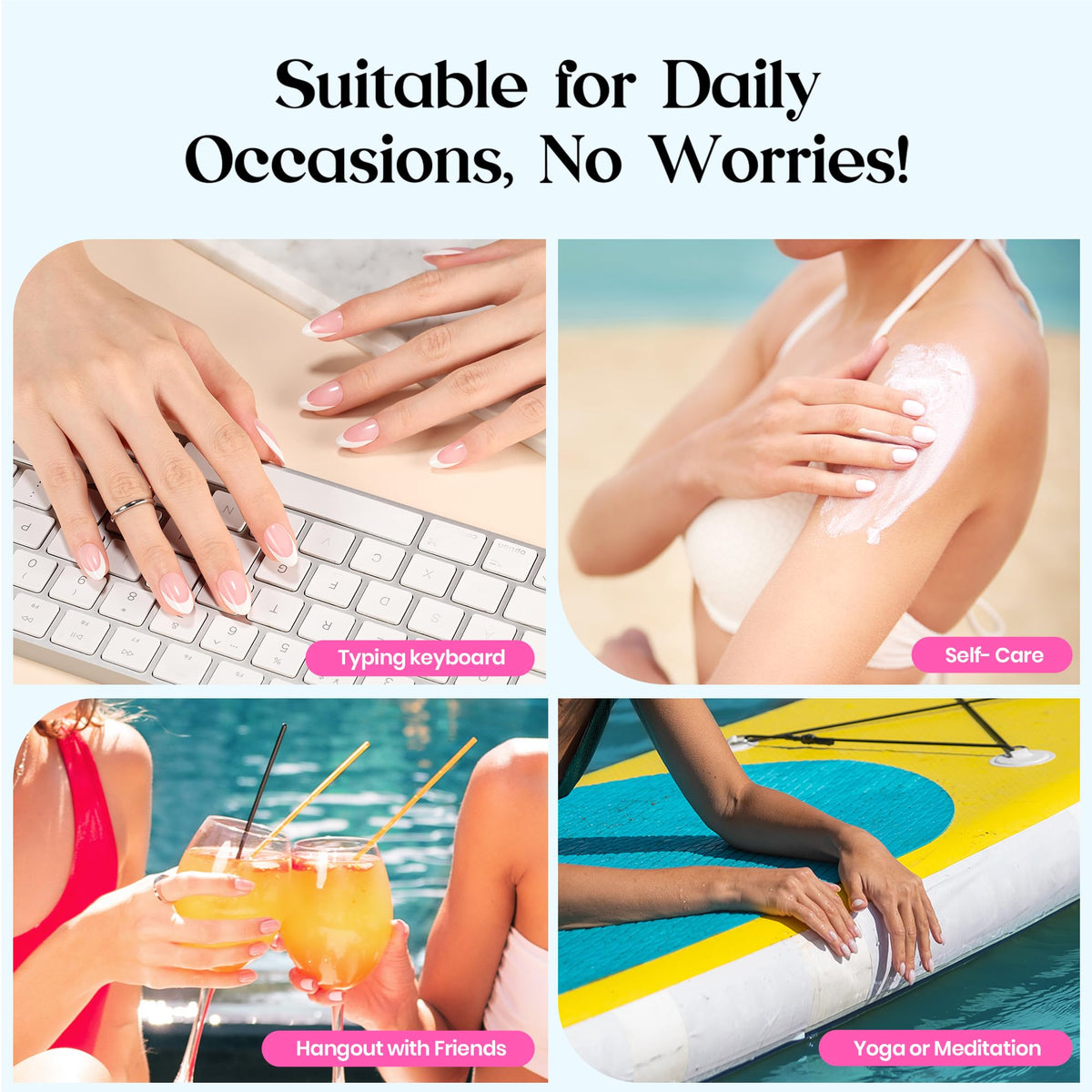 Beetles almond nails with 0.4mm edge thickness for durable daily wear.
