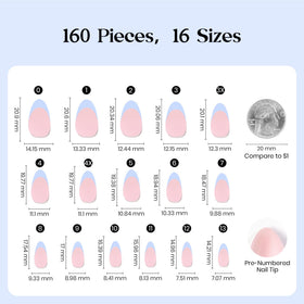 Beetles blue tips design shown for a modern French manicure.