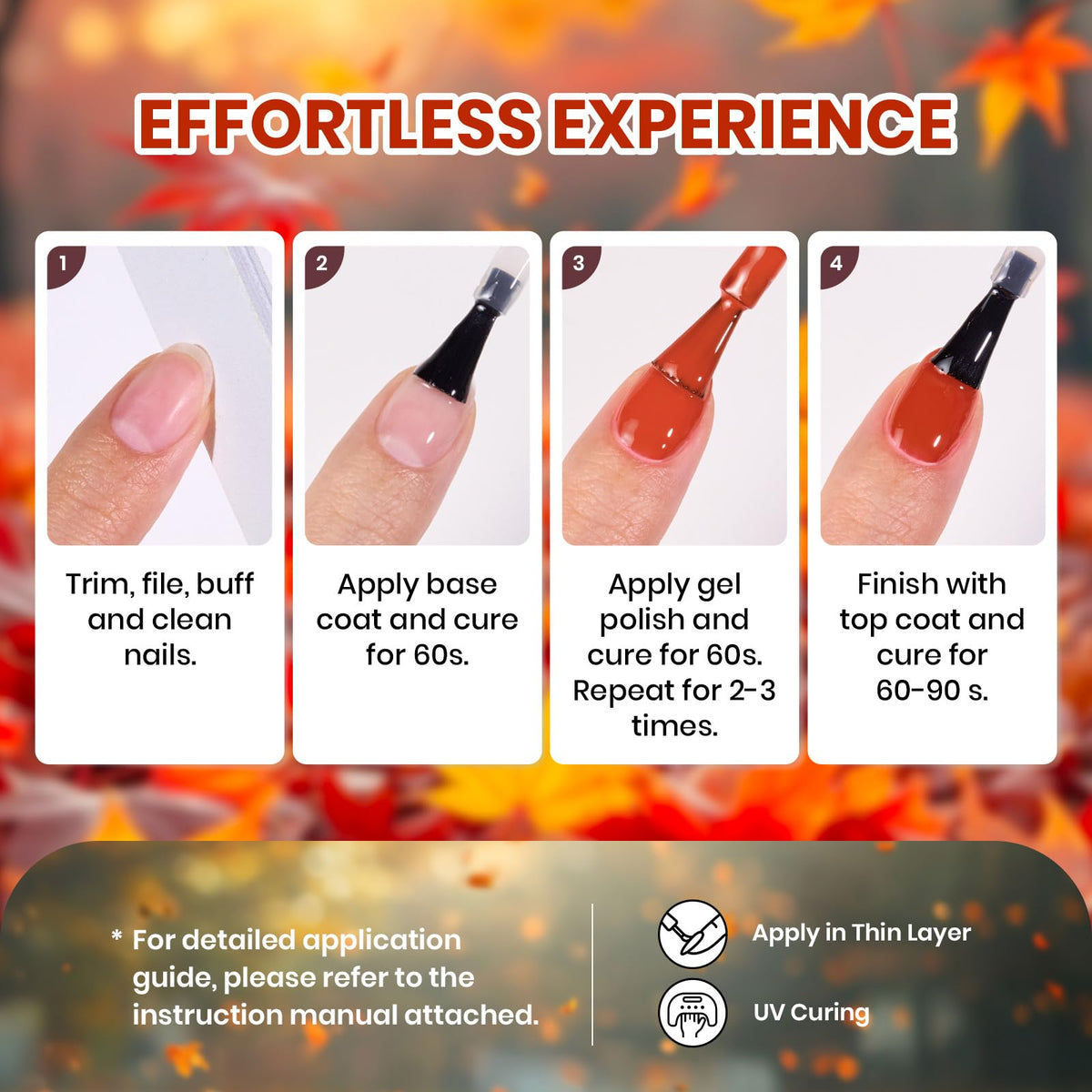 Leaves motif and warm palette evoke cozy winter nail art.