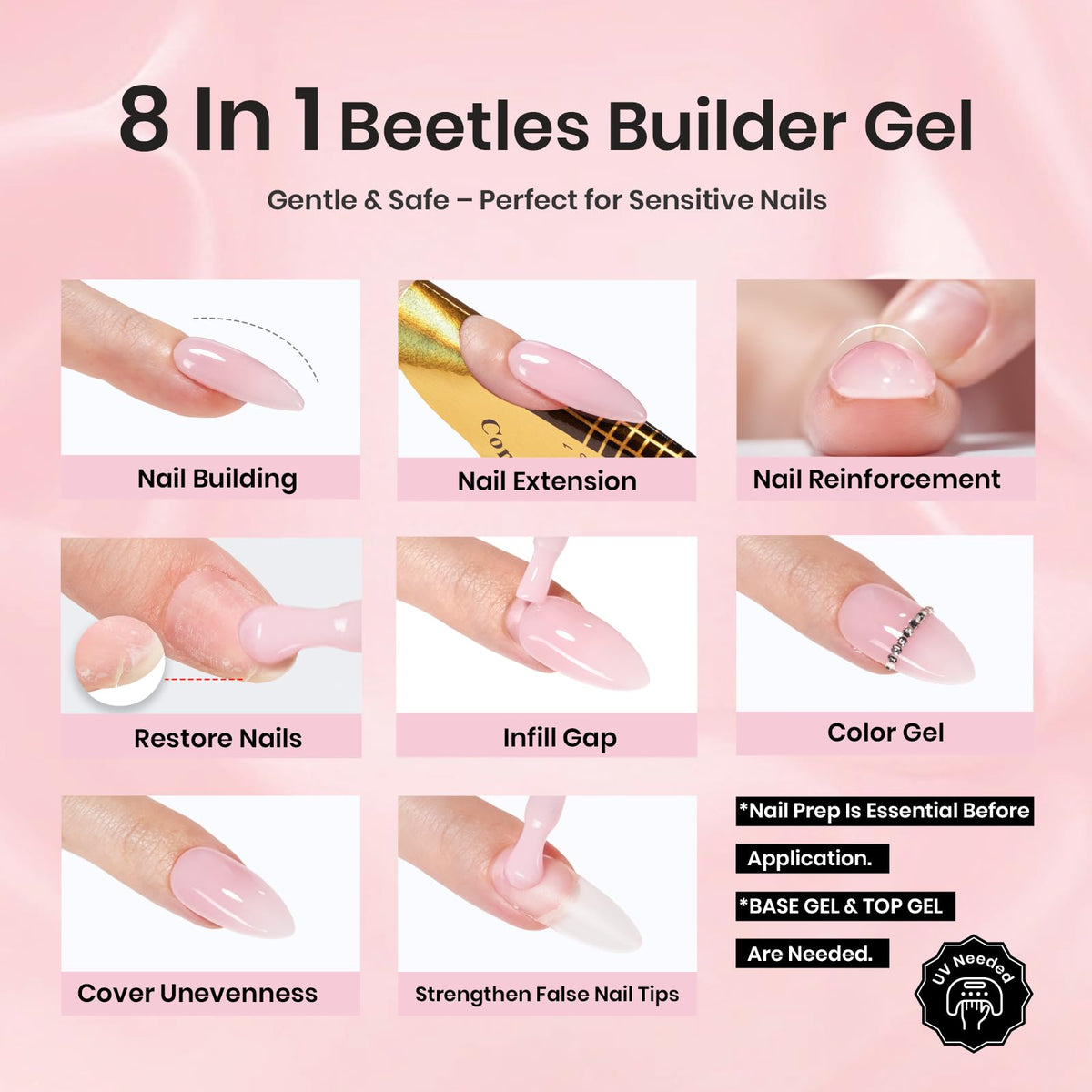 Beetles Builder Gel built-in 9mm brush for smooth bubble-free application