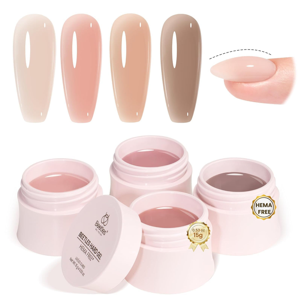 Beetles Builder Gel Chestnut Breeze jar shows color options for versatile nail extensions.