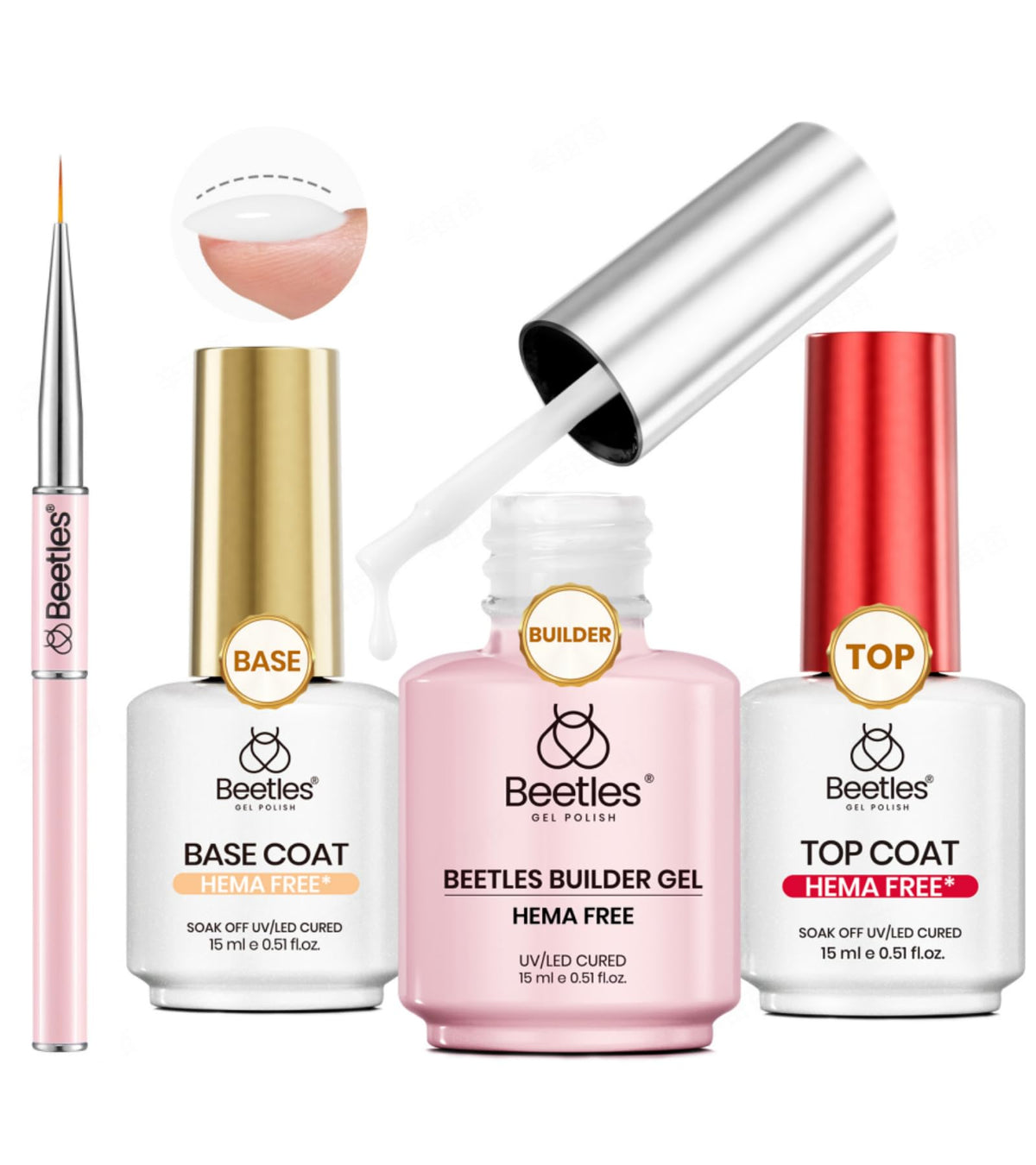 Beetles Builder Gel Kit milky white bottle close-up for natural nail overlays