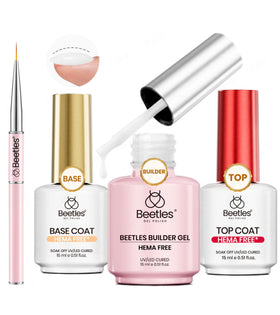 Beetles Builder Gel Kit milky white bottle close-up for natural nail overlays