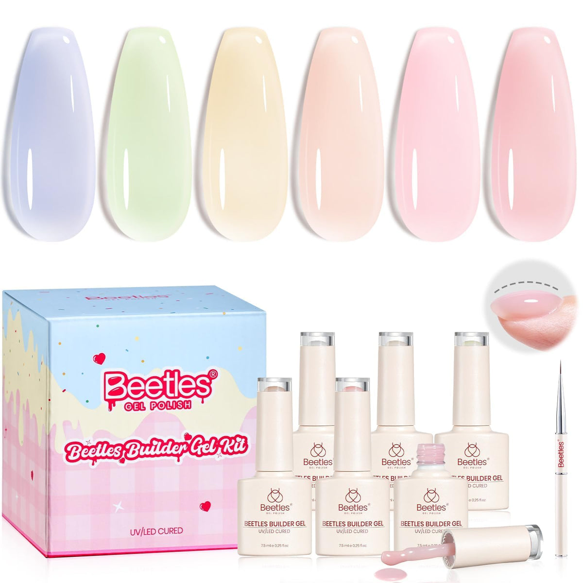 Beetles Builder Gel Kit pastel collection for smooth nail overlays