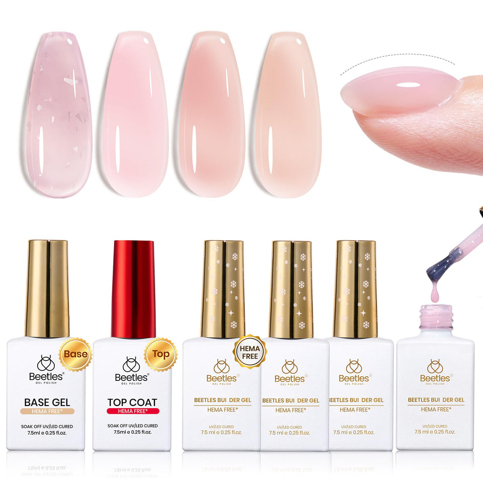 Beetles Builder Gel Set Whispered Petals swatches in four colors for at-home nails