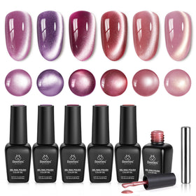 Beetles Cat Eye Gel Polish Nail Set with six colors for a radiant cat eye shimmer and long wear
