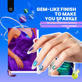 Nails show magnetic cat-eye polish with silky shine using Beetles kit.