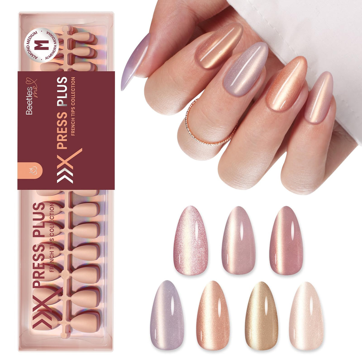 Beetles Cat Eye nails nude almond press-on with 16 sizes for precise fit