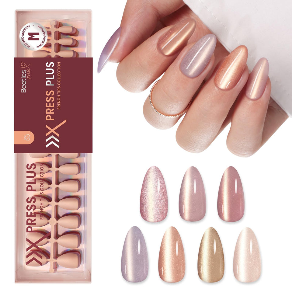 Beetles Cat Eye nails nude almond press-on with 16 sizes for precise fit