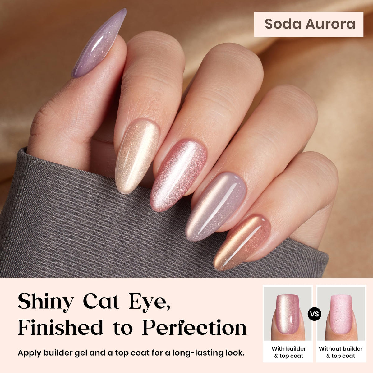 Beetles Cat Eye nails thickened acrylic press-on for durable wear