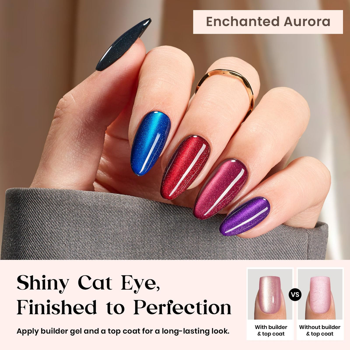 Beetles Cat Eye Press On Nails Enchanted Aurora showcase magnetic shimmer for eye-catching manicures