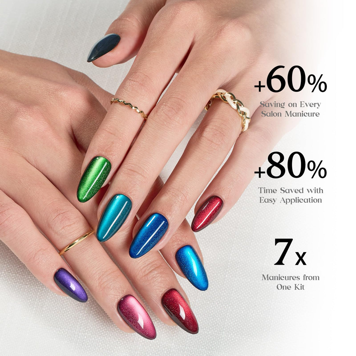 Beetles Cat Eye Press On Nails Enchanted Aurora highlighted in purple shades for versatile styles