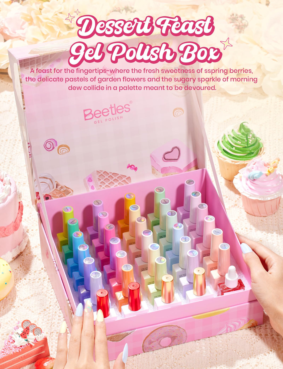 Beetles Dessert Feast strawberry mousse swatch shows vibrant pink shade options