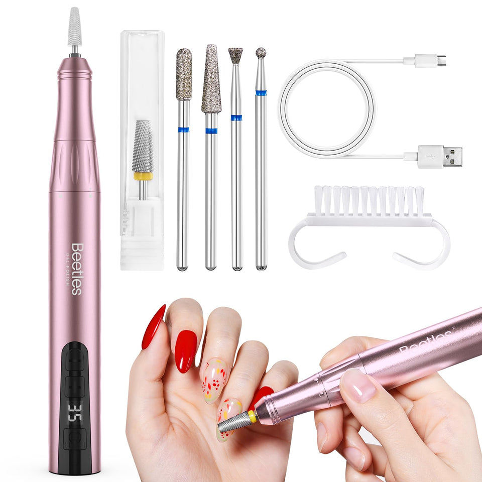 Beetles cordless electric nail drill in rose gold for precise at-home manicures.