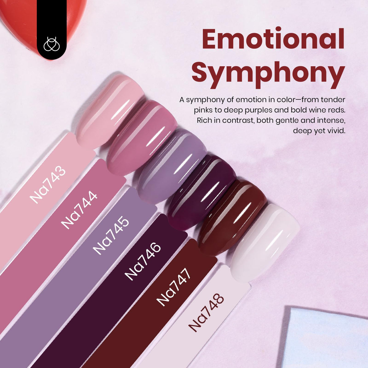 Beetles Emotional Symphony nude pink gel polish bottle foreground for safe, low-odor manicure.
