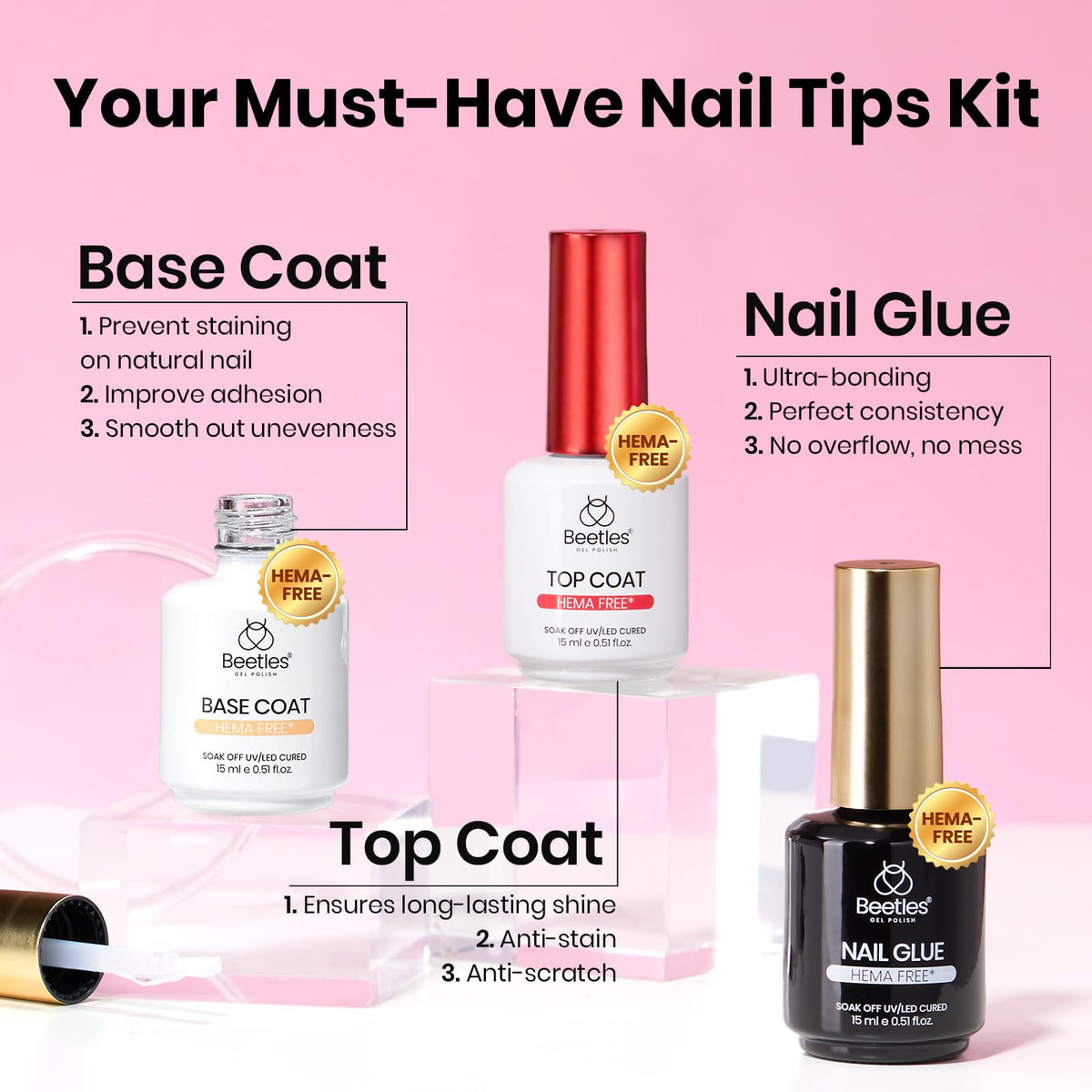 Beetles Etch-X nail glue 15ml, HEMA-free, strong hold with controlled application.